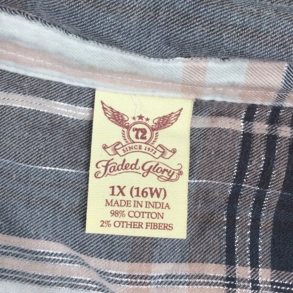 Faded Glory Top Womens Size 1X / 16W Gray Pink Plaid Long Sleeve Button Down - Picture 5 of 6